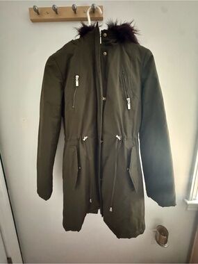 Wildflower’s Olive Green Parka Coat with Faux Fur Trim